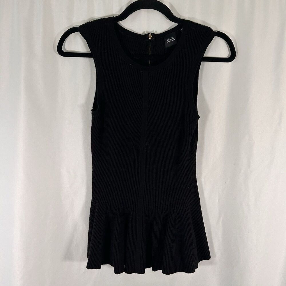Black Saks Fifth Avenue Blouse Women's Medium Black Ribbed Sleeveless Zip Back